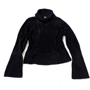 Tribal Black Textured Turtleneck Sweater Bell Sleeve Knit Cozy Fall Winter LG